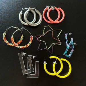 7 Pairs Unique Hoop Earrings
